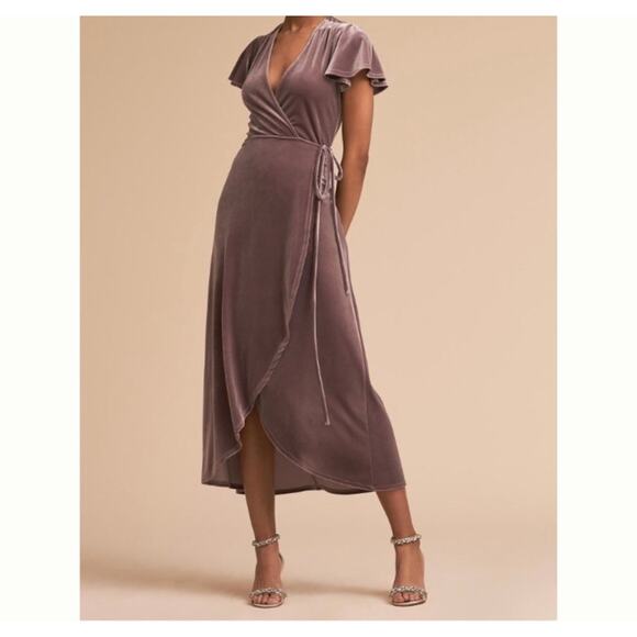 Anthropologie BHLDN Thrive Velvet Wrap Dress Mauve Xs